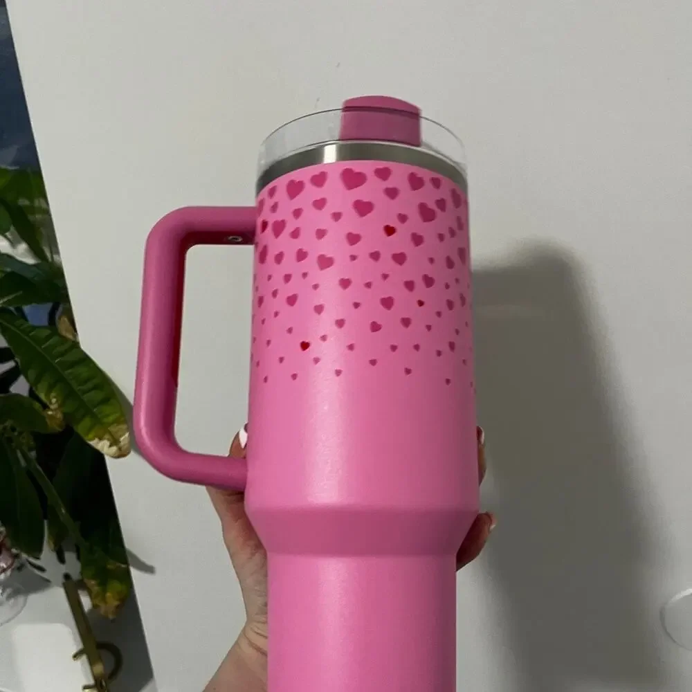 Stanley Valentine's Pink Sweet Hearts Tumbler 40oz Water Bottle - Picture 3 of 5